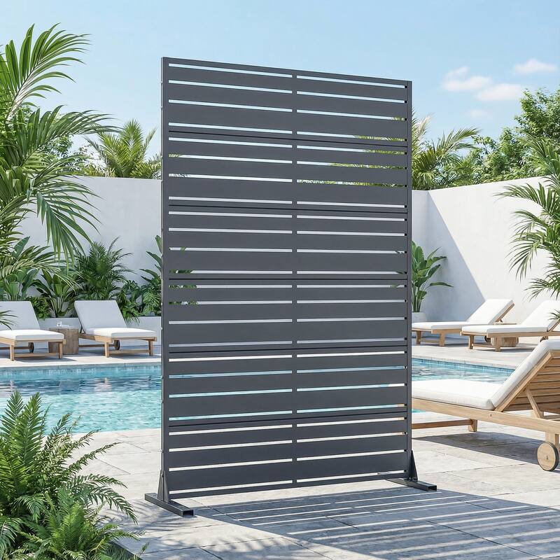 Outdoor Privacy Screen Metal Privacy Screen Panel Free Standing - Dark Grey - 72*47