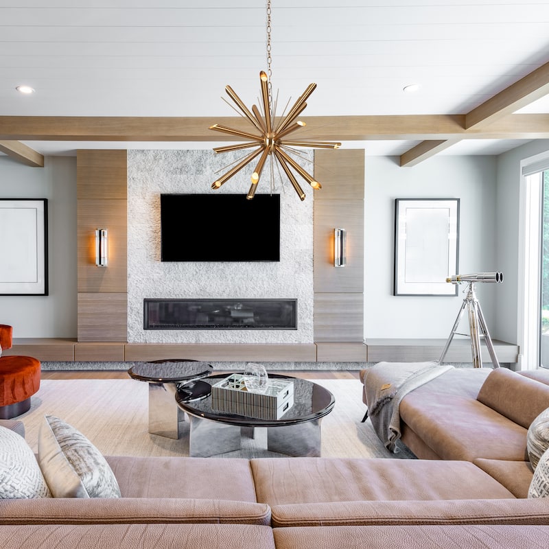 Mid-century Modern Gold 15-Light LED Sputnik Chandelier for Living Room Hall Foyer - D25.2"*H18.9"