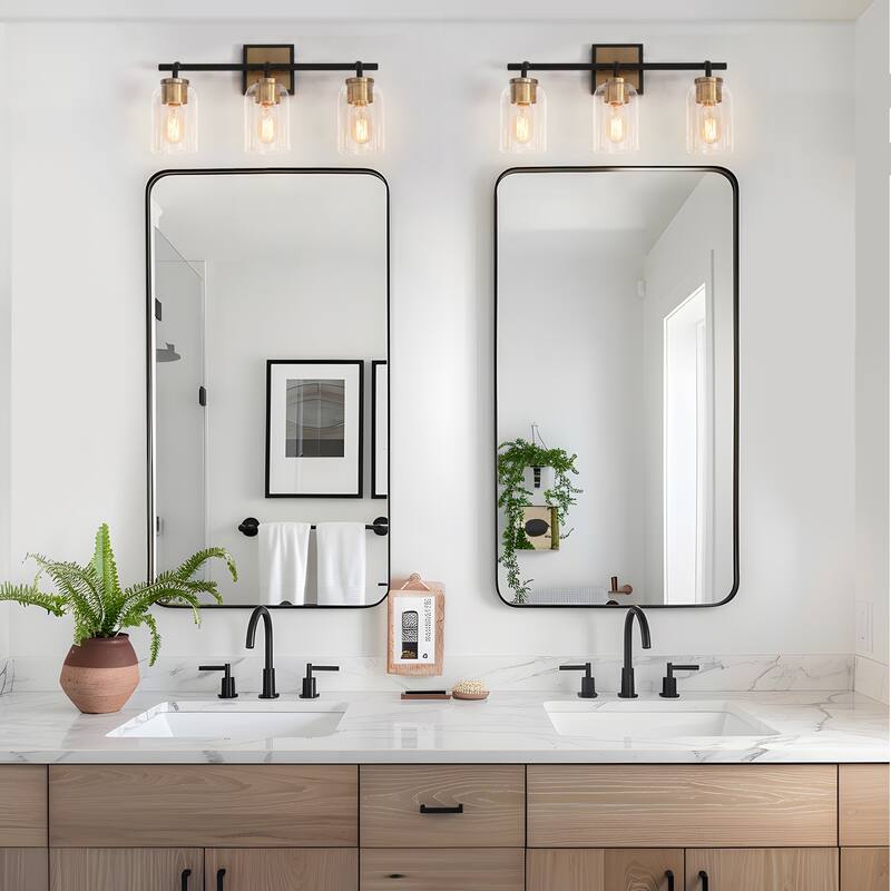 Modern Farmhouse Bathroom Vanity Light Black Gold Cylinder Glass Wall Sconce