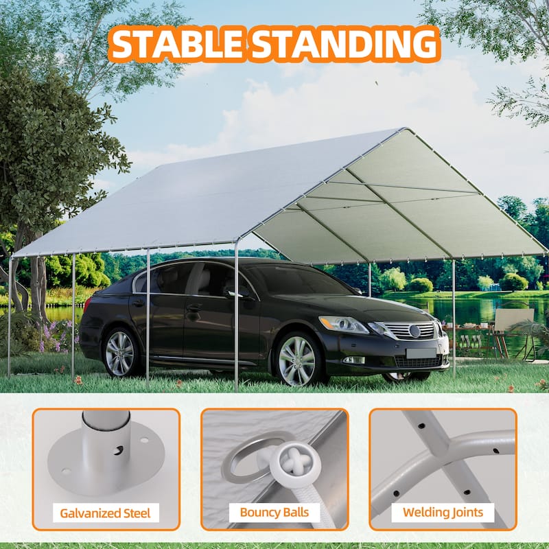 Heavy Duty Carport, Waterproof & UV Resistant Garage Cover with 8 Heavy-Duty Galvanized Steel Poles, Tool-Free Assembly