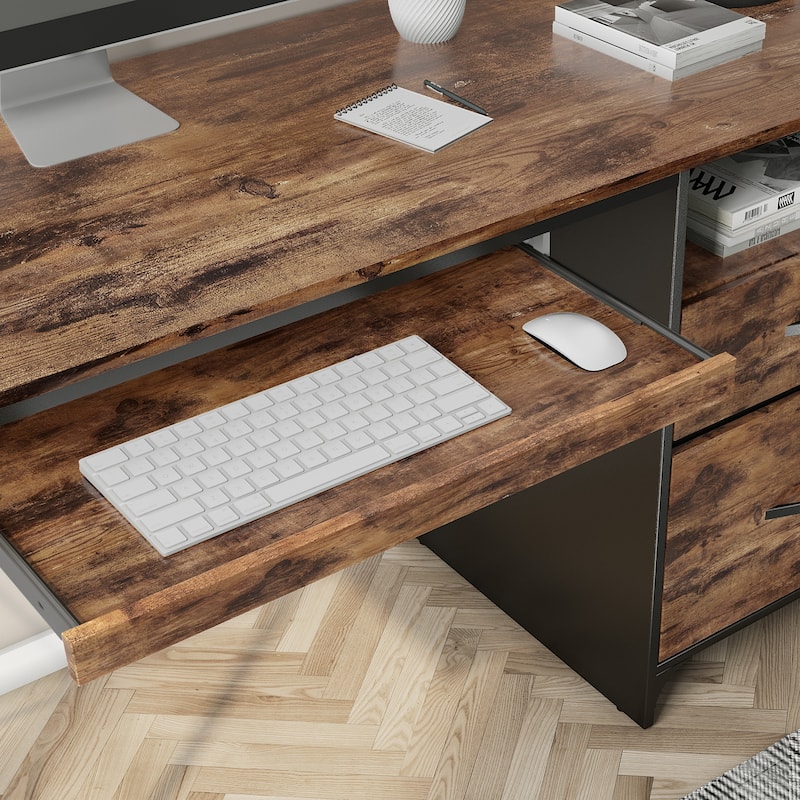 55 inch Computer Desk with Keyboard Tray and Storage Drawers