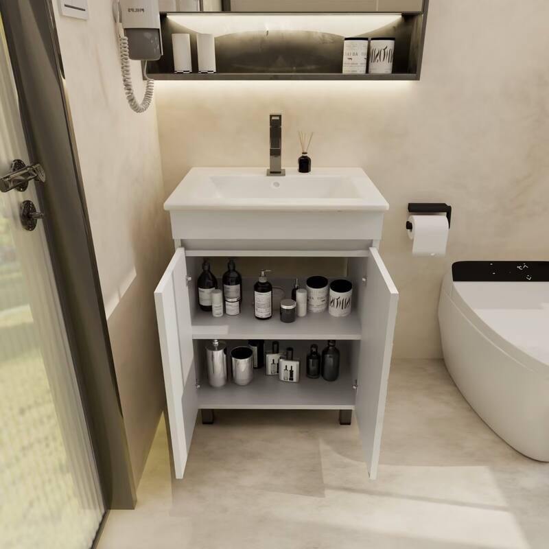 24" Bathroom Vanity with Sink, Freestanding Bathroom Vanity with 2 Soft Closing Cabinets