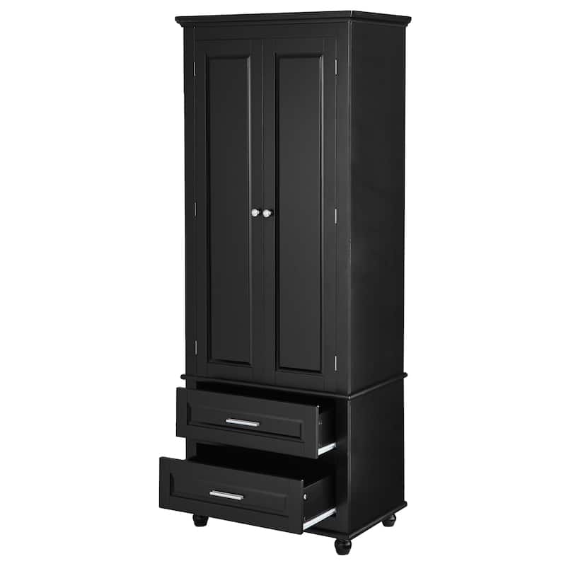 Roomfitters Tall Storage Cabinet with 2 Drawers for Bathroom or Office Freestanding Painted MDF Frame