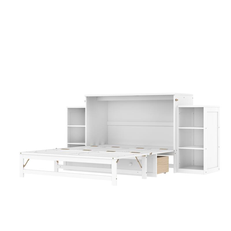 Full Size Murphy Bed with Spacious Storage Drawers and Shelves. Ideal for Guest Rooms or Compact Bedrooms