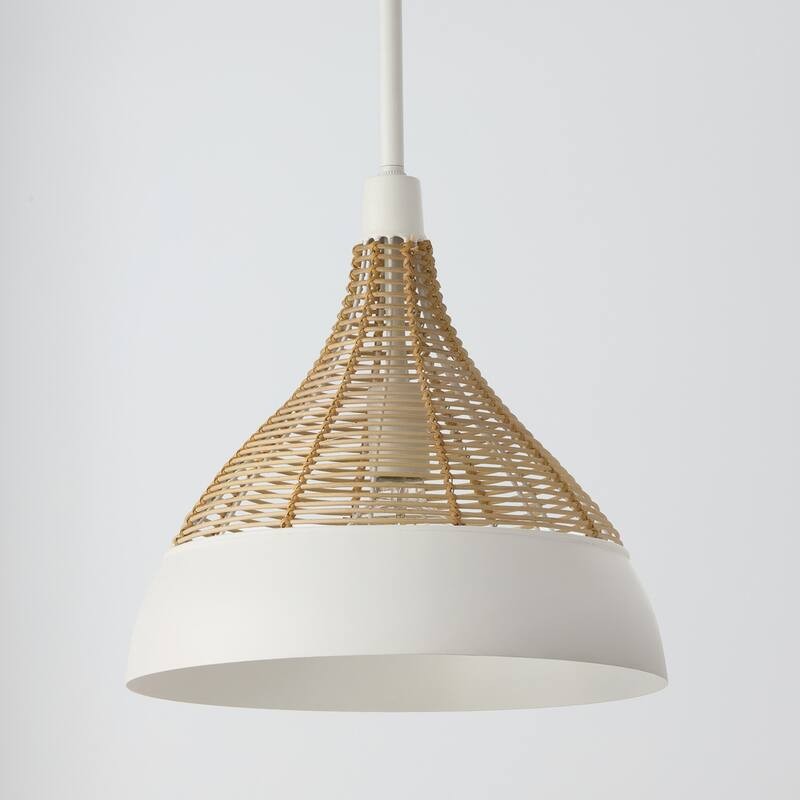 1-Light Boho Pendant in Matte White with Handcrafted Natural Rattan