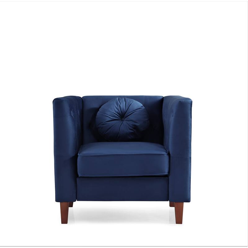 US PRIDE FURNITURE Velvet Classic Chesterfield Chair with Wood legs - Dark Blue