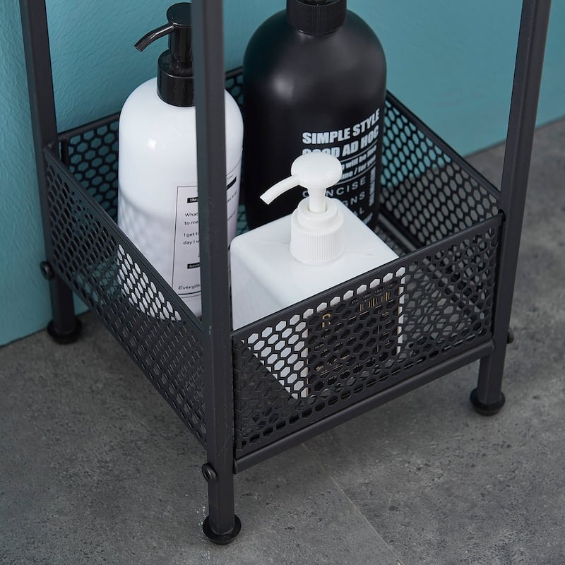Modern 2-Tier Bathroom Paper/ Towel Rack, Free Standing Toilet Paper Utility Storage Shelf Rack, Black