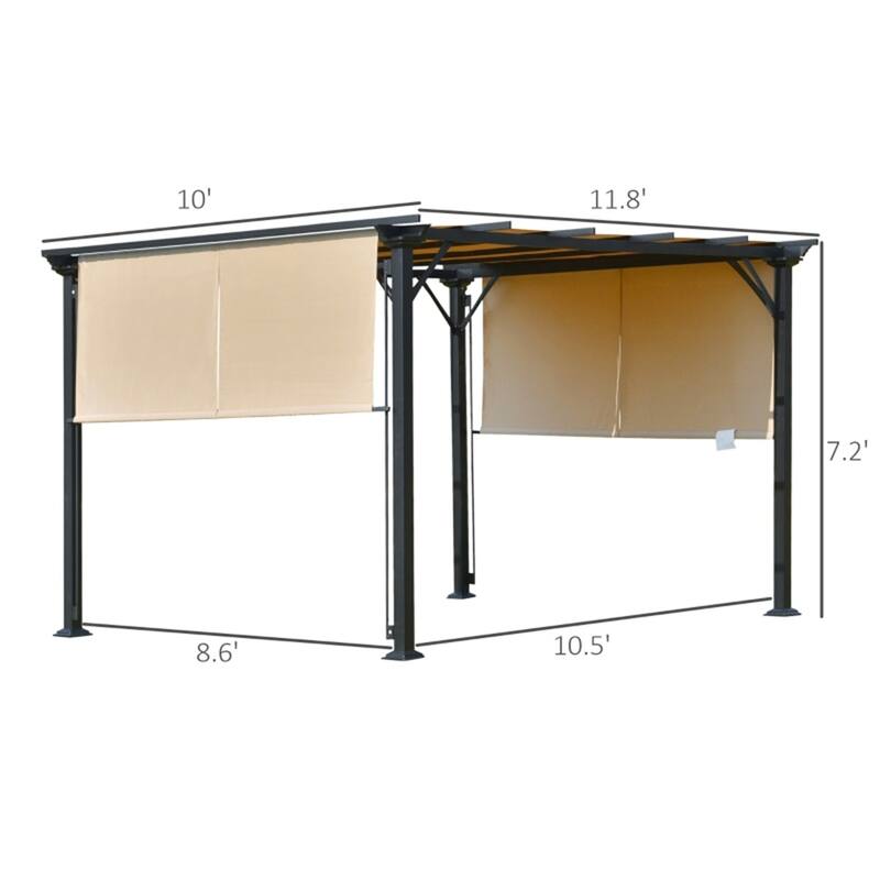 Beige and Black Outdoor Pergola with UV-Resistant Sliding Polyester Canopy and Sturdy Steel Frame for Patio Porch Backyard