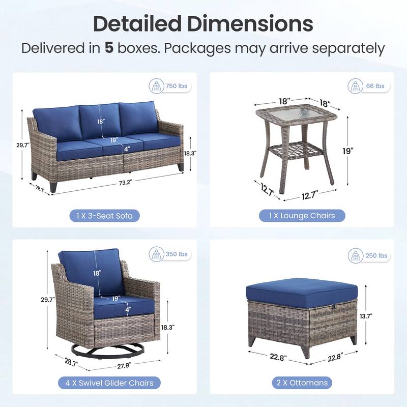 Pocassy 8-Piece Sofa Ottoman w/ Swivel Chair Table Set.