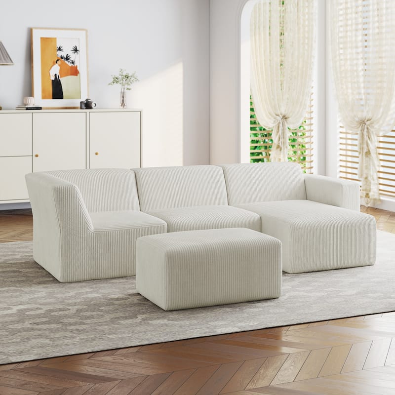 Modern Corduroy L-Shaped Foam Sectional Sofa with Chaise Lounge- Vacuum Packed, Tool-Free Setup