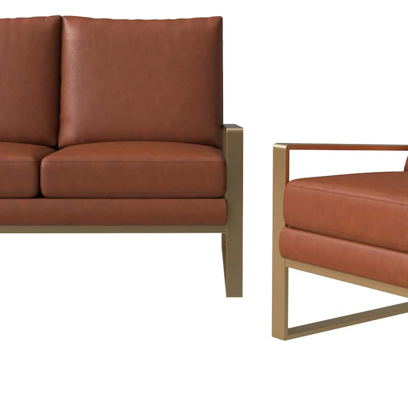 LeisureMod Modern 3-Piece Leather Sofa Set For 6 - Includes Sofa, Loveseat & Accent Chair for Home Office Living Room Bedroom