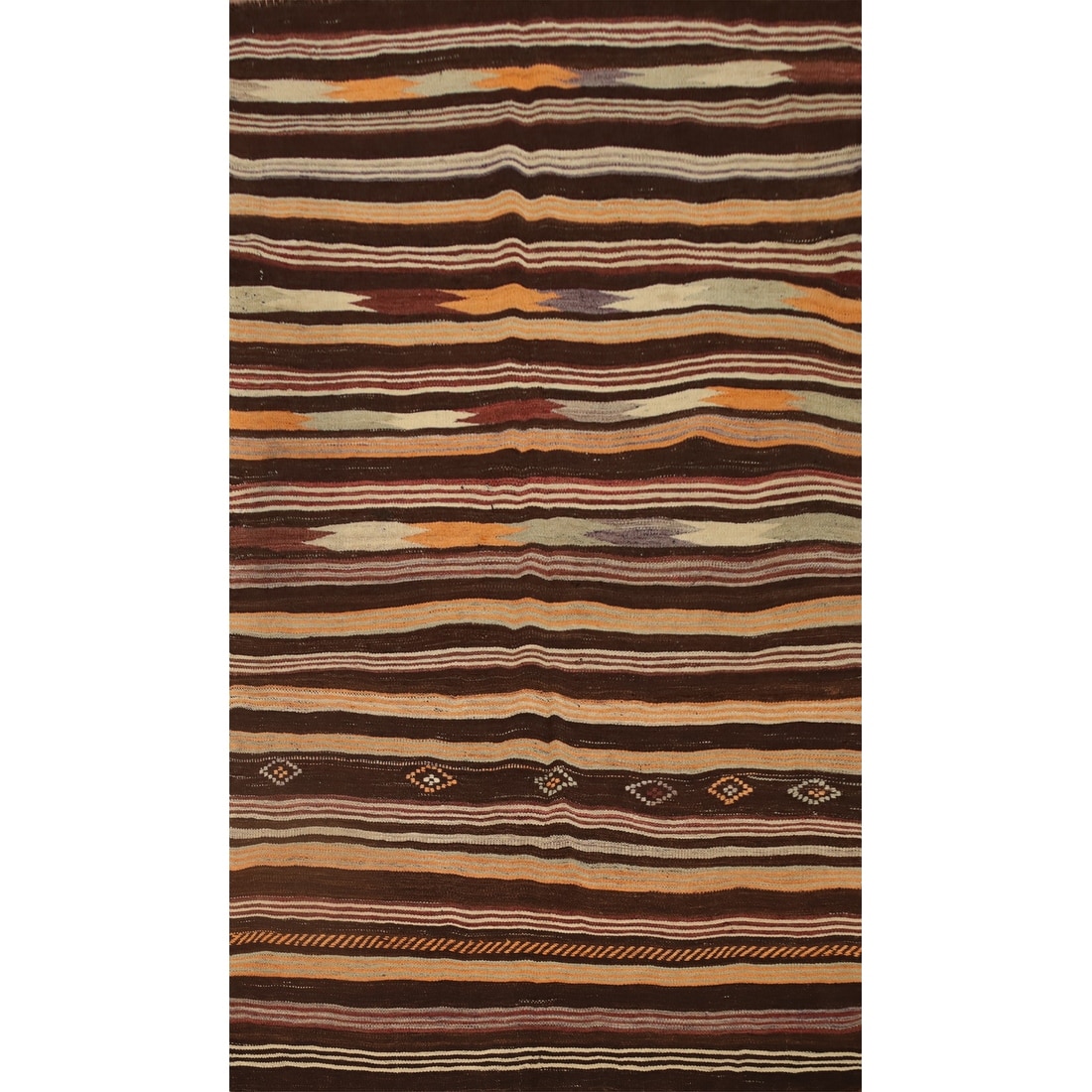 Hand Woven Oriental 100% Wool Carpet Southwestern Tribal Brown Kilim Area Rug - 7' 11'' X 4' 9''