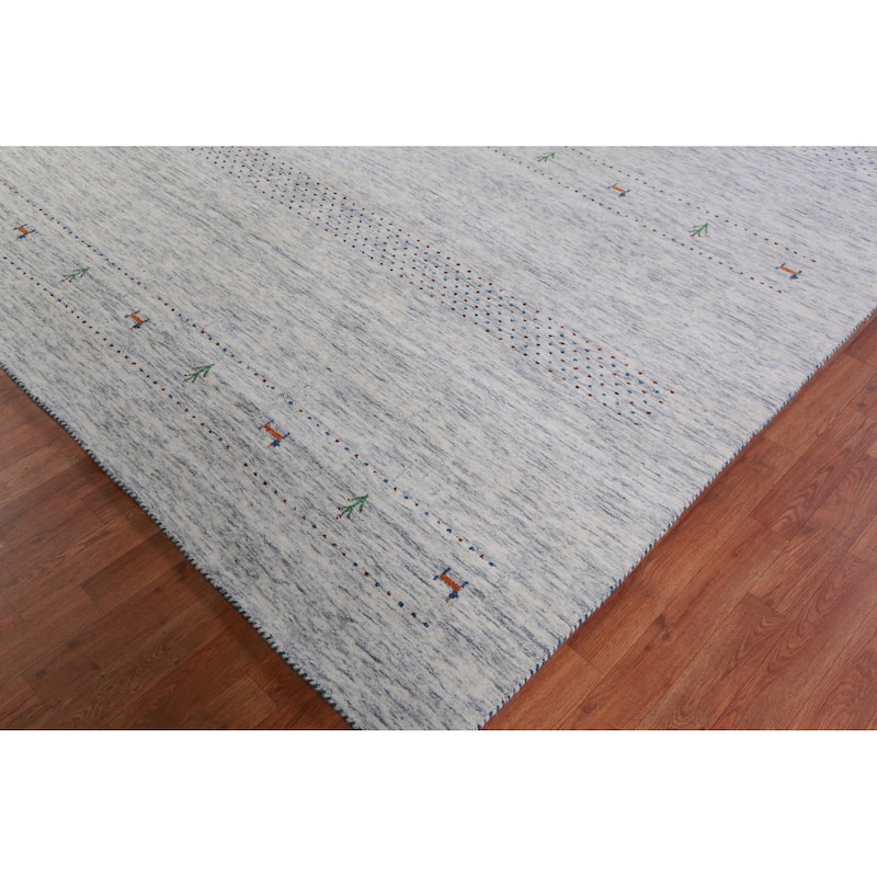 Hand Knotted Oriental 100% Wool Carpet Tribal Animal Pictorial Greys & Charcoal Gabbeh Area Rug - 9' 11'' X 7' 11''