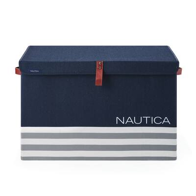 Nautica Foldable Large Storage Trunk with Lid - Navy Stripe