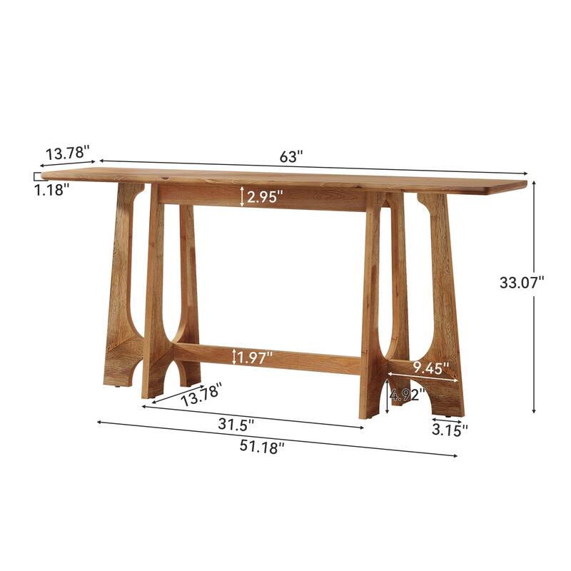 63 Inch Solid Wood Console Table, Farmhouse Sofa Table for Living Room - 13.78" D x 63" W x 33.07" H