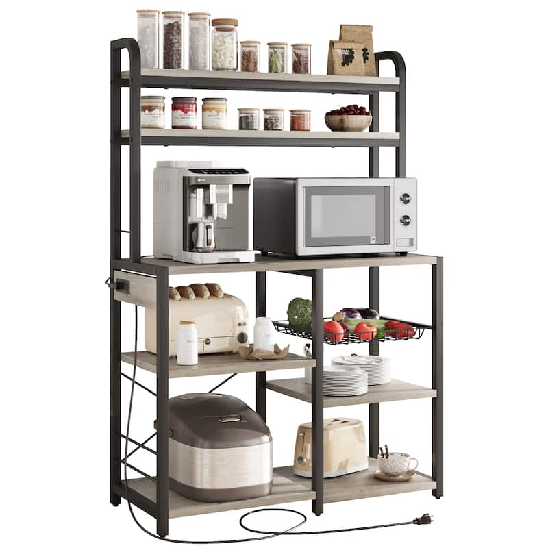 Kitchen Buffet Table with Large Storage with Power Outlet