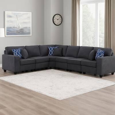 Nid Reversible RAF L Shaped Sectional Sofa, Stone Gray Woven, 125 Inch