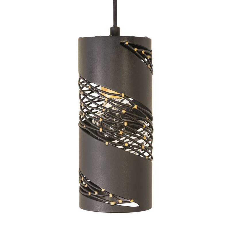 Varaluz Flow 1-Light Cylinder Mini Pendant - Matte Black/French Gold