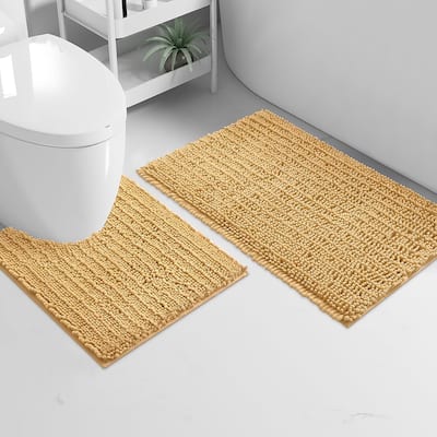 2 Piece Set Mustard Soft Cozy Plush Chenille Bath Mat Bathroom Rug