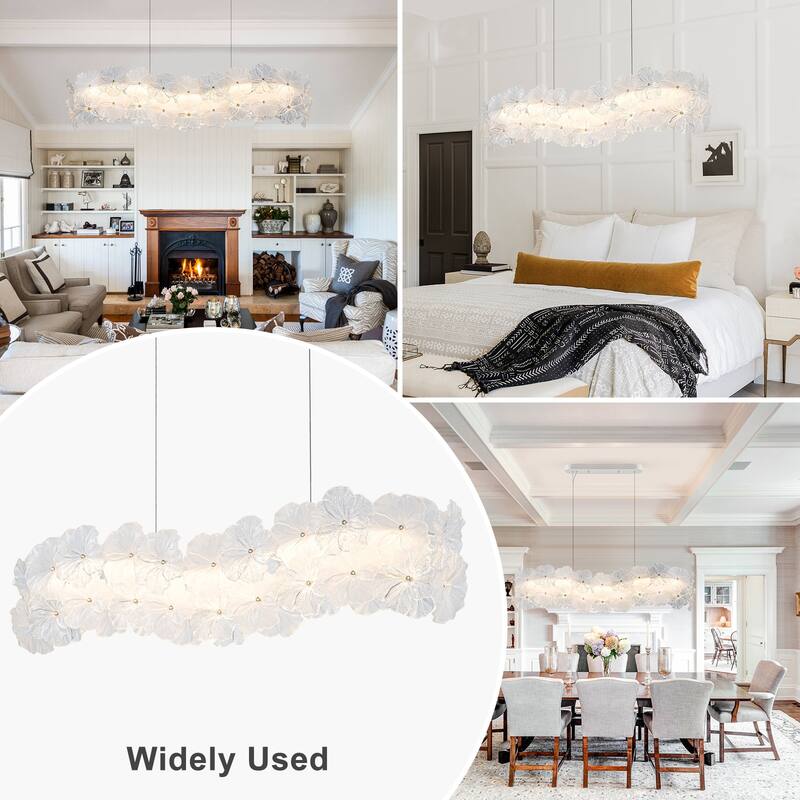 Linear LED Chandelier with Clear & Frosted Glass Petals Dimmable