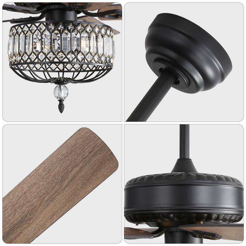 52-Inch Crystal Ceiling Fan with 5 Plywood Blades