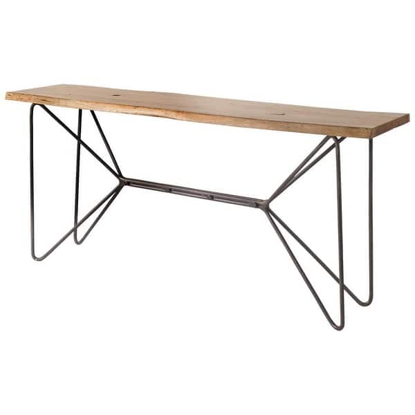 Medium Brown Solid Acacia Wood Console Table With Solid Iron Base. Medium Brown Solid Acacia Wood Console Table With Solid Iron Base.