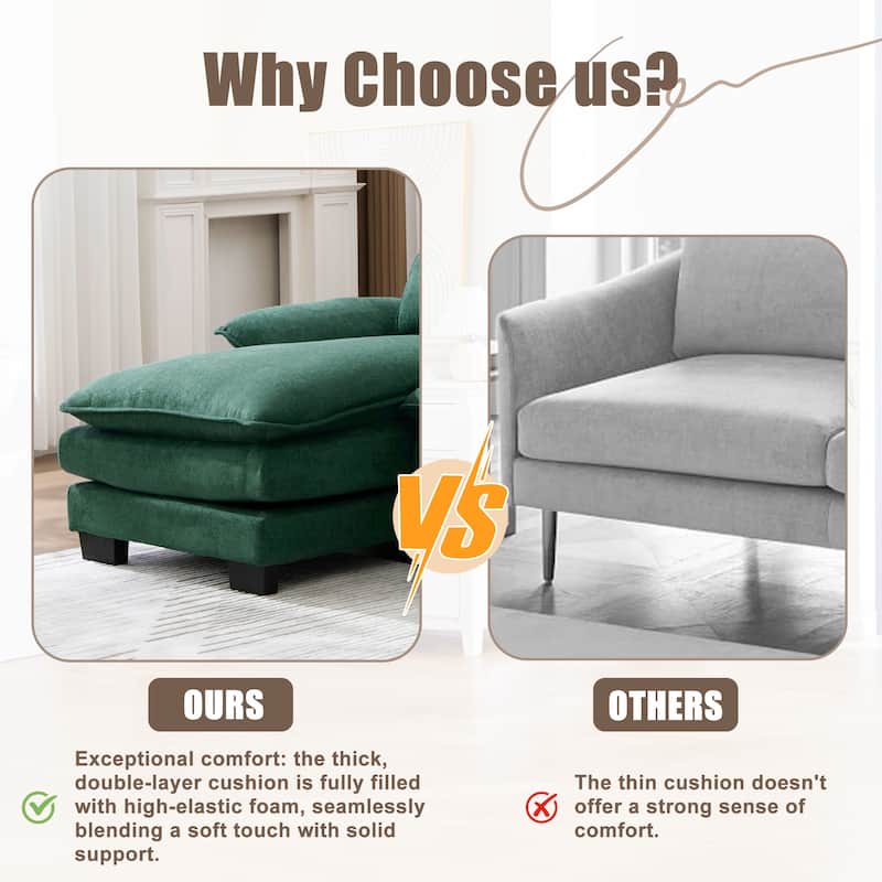 HOMEFUN Chenille Upholstered U-Shaped Modular Wood Frame Sleeper Sectional Sofa with Double Chaise