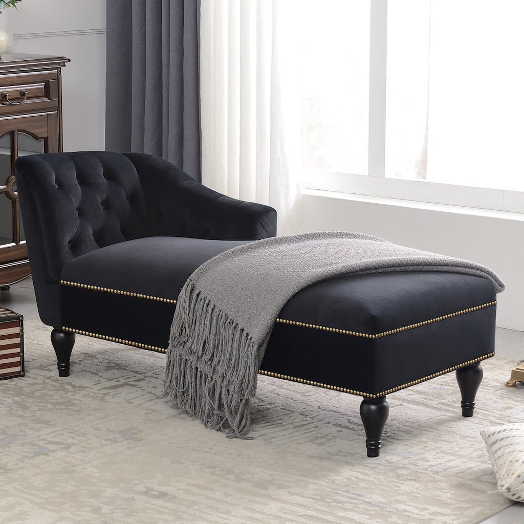 Black 58" Velvet Chaise Lounge Chair