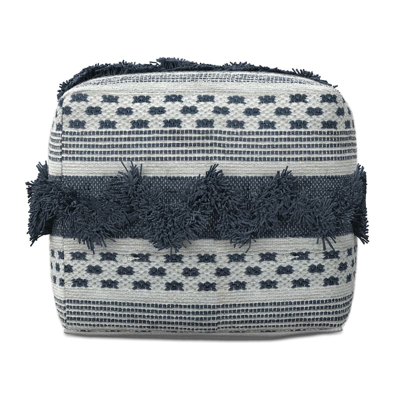 WYNDENHALL Bowden Hand Woven Square Cotton Pouf Ottoman in Grey and Ivory