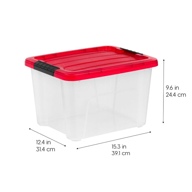 20.5 QT Stackable Holiday Storage Bins, Clear/Red (4-Pack)