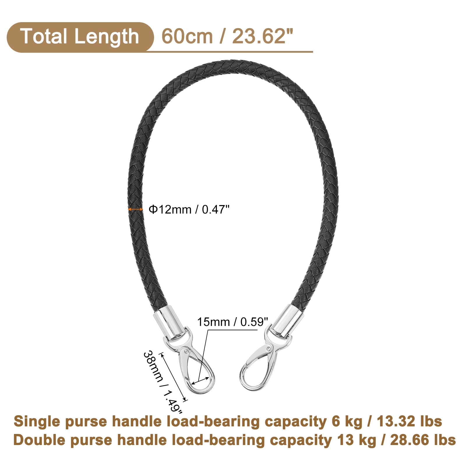 Leather Purse Strap, Short Leather PU Braided Purse Replacement Handle with Metal Buckles