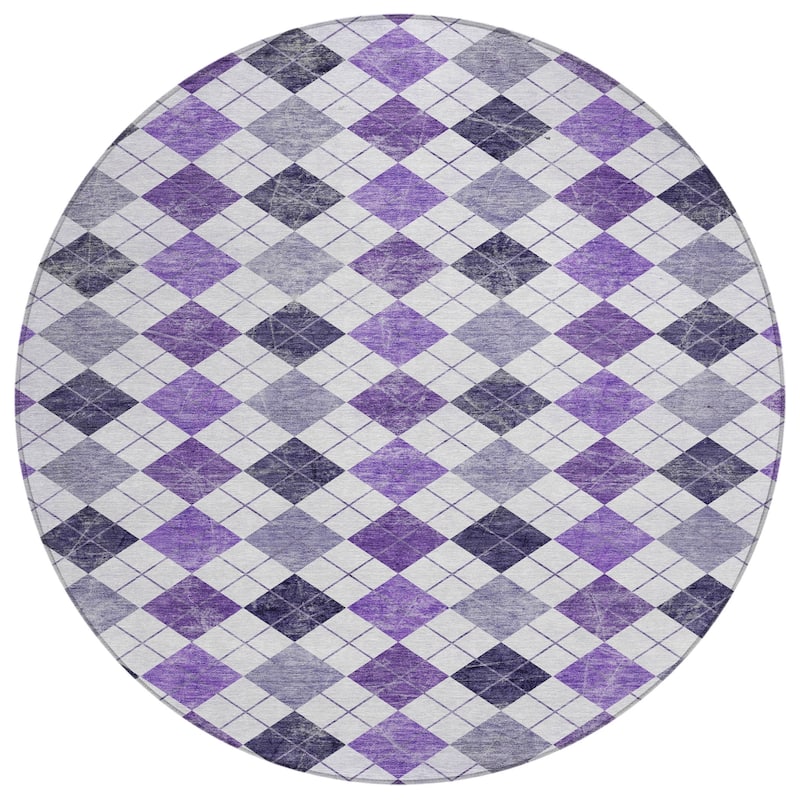 Machine Washable Indoor/ Outdoor Modern Argyle Chantille Rug