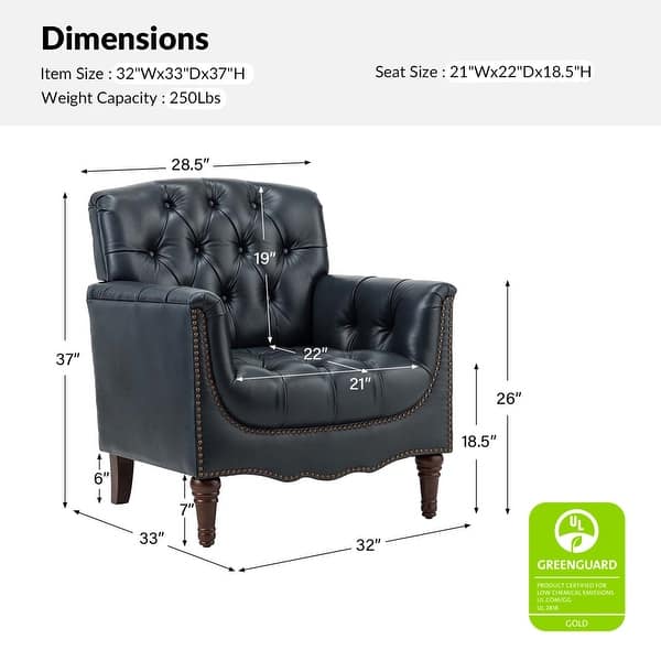 dimension image slide 0 of 9, HULALA HOME Wemer Traditional Genuine Leather Armchair with Tufted Back