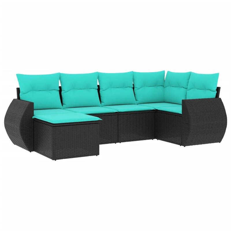 vidaXL 6 Piece Patio Sofa Set with Cushions Black Poly Rattan