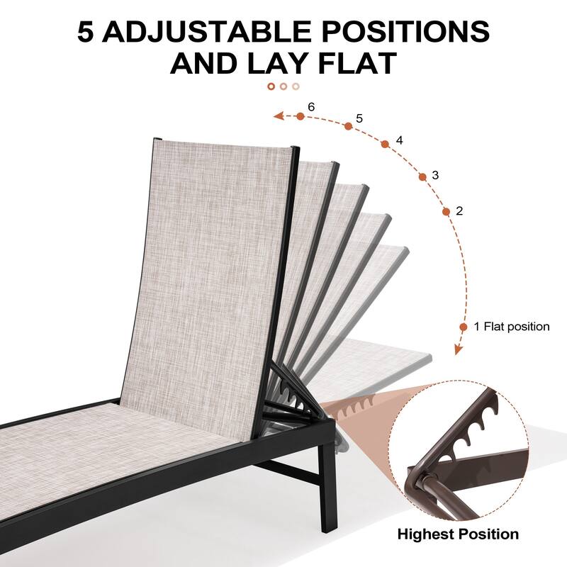 Outdoor Adjustable Aluminum Chaise Lounge Chairs for Patio Pool Terrace - See Picture