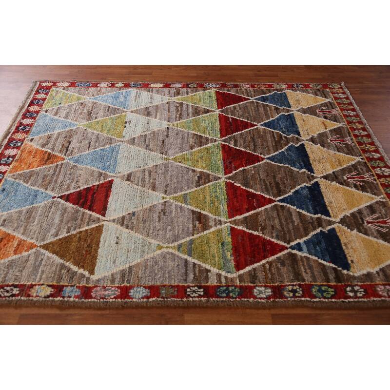 Trellis Moroccan Oriental Area Rug Hand-Knotted Wool Carpet - 5'11" x 7'8"