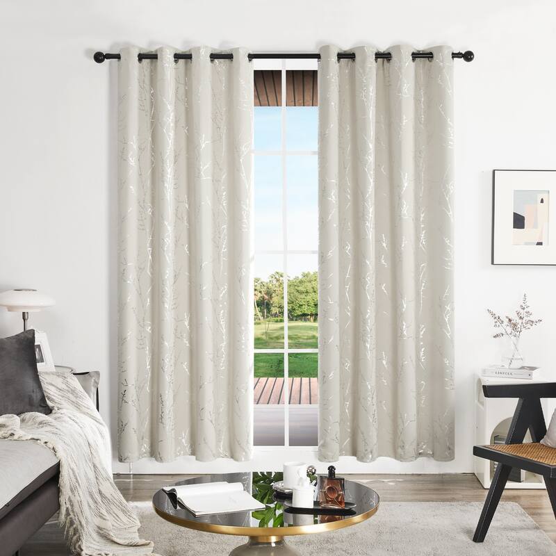 Deconovo Blackout Silver Tree Twigs Curtains(2 Panel) - 52x63 Inch - Beige