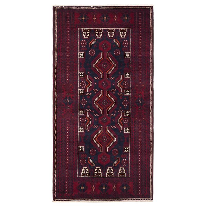 ECARPETGALLERY Hand-knotted Teimani Dark Navy, Red Wool Rug - 3'5 x 6'8