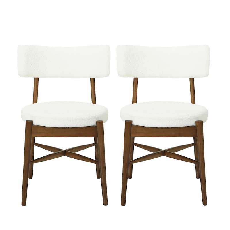 2-Pack Mid-Century Dining Chairs w/ Rubber Wood Frame & Boucle Upholstery