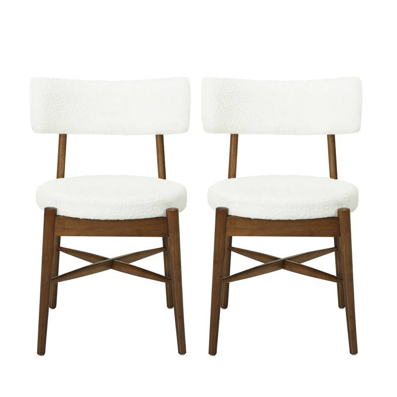 Mid-Century Modern Boucle Dining Chairs with Curved Unique Open Back(Set of 2)