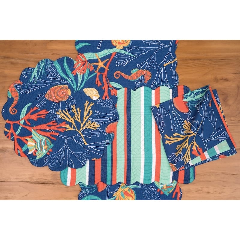 Bimini Island Coastal Sea Life Cotton Quilted Rectangular Reversible Placemat Set of 6 - Set of 6