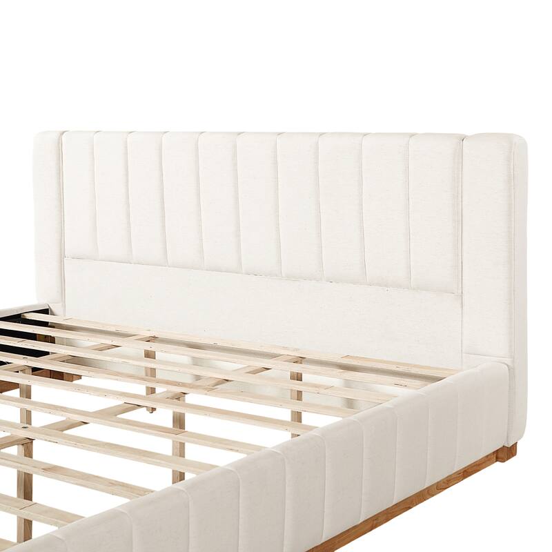 Christopher Knight Home - Modern Minimalist Upholstered Wood Bed with Striped Headboard