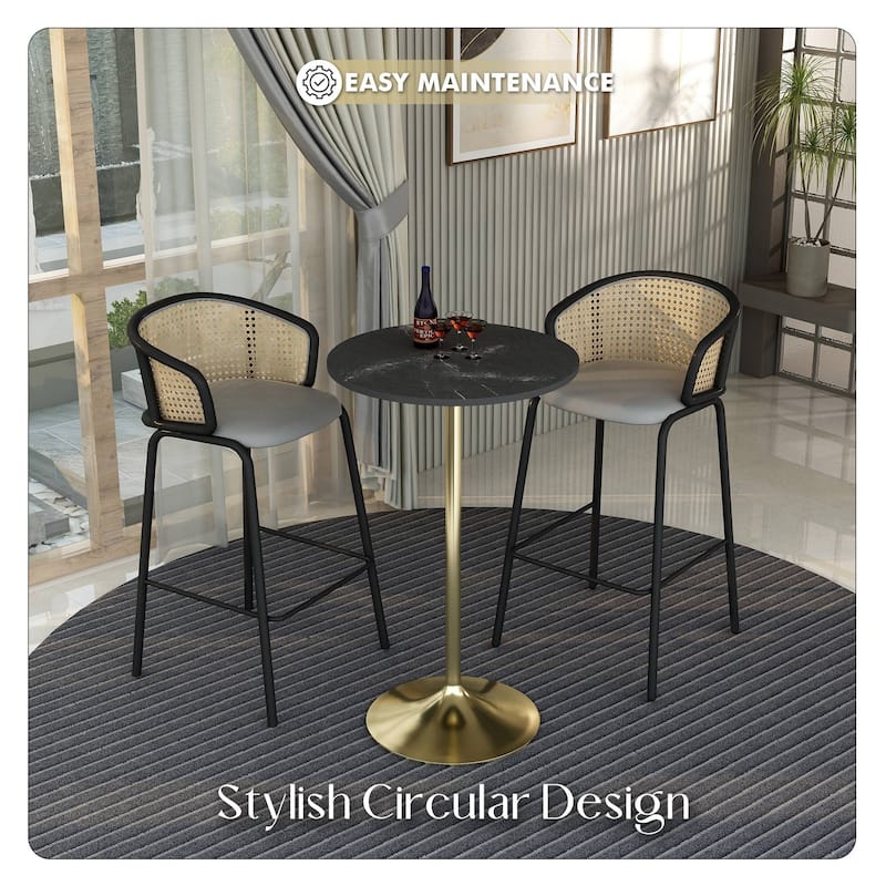 LeisureMod Verve 27" Round Dining Table with MDF Wood TableTop and Brushed Gold Base for Kitchen & Dining Room