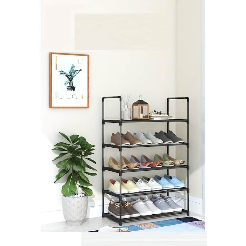 Black Heavy Duty Steel and Plastic Storage Rack Durable Multi Layer Organizer for Home and Office - 23.6” x 11” x 28”