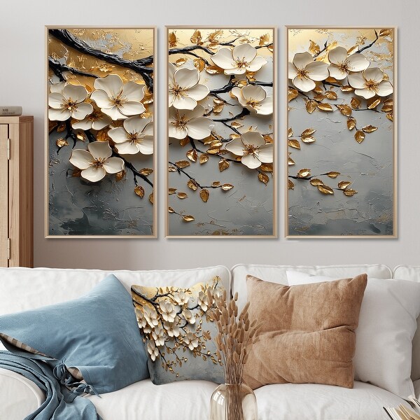 Dreaming White And Gold Cherry Blossom Branch II - Cherry Blossom