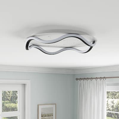 Modern Wavy line LED Ceiling Light with Moons and Stars Hollow-Carved Design