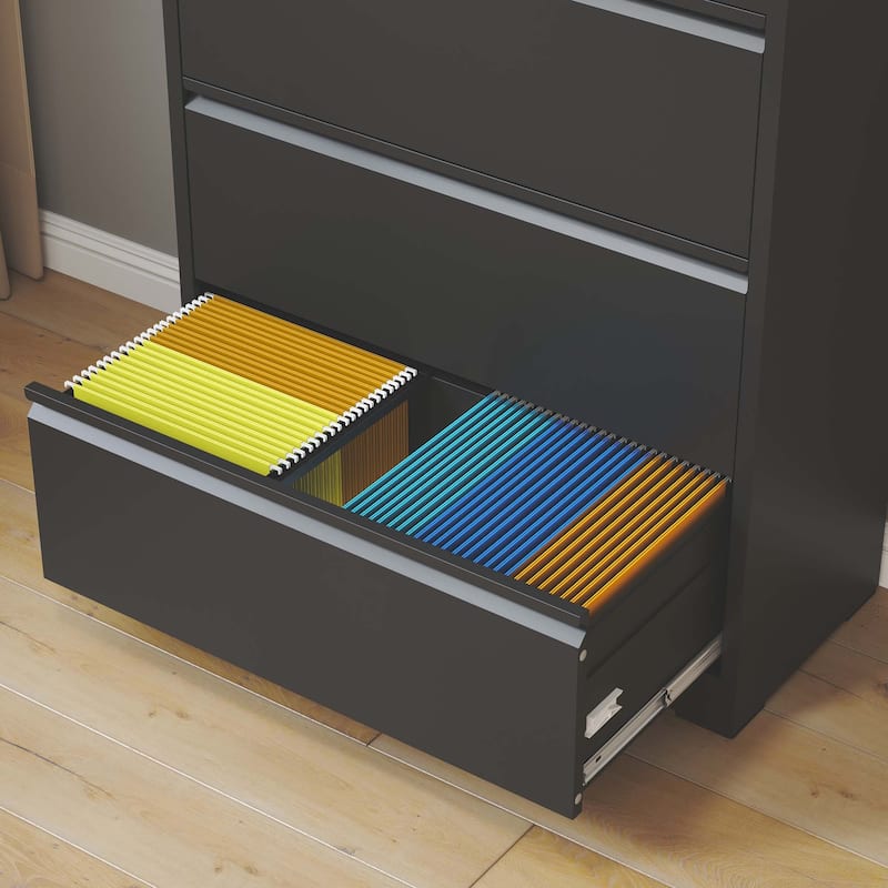 Modern File Cabinet Lateral File Cabinet Metal File Cabinet with 5 Drawers and Locks, for Home Offices, Black