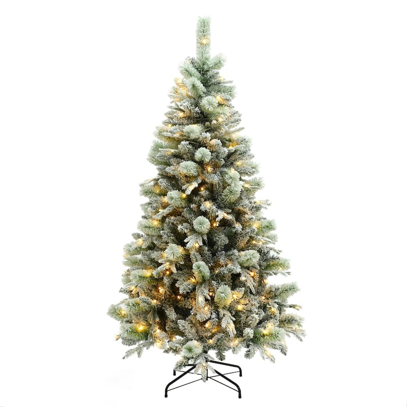 6Ft Full Artificial Snow-Flocked Christmas Tree with Lights, 10-Control & 3-Color Light Modes - 72" H x 41.3" Diameter