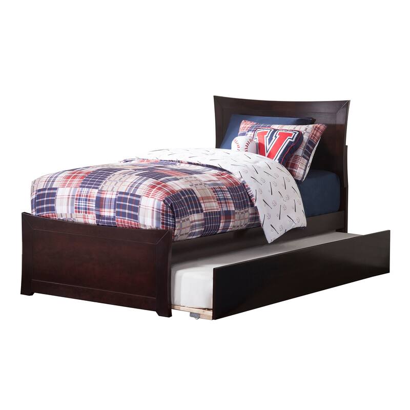 Platform Bed with Footboard & Trundle - Modern Storage Bed Frame - Sliding Guest Bed