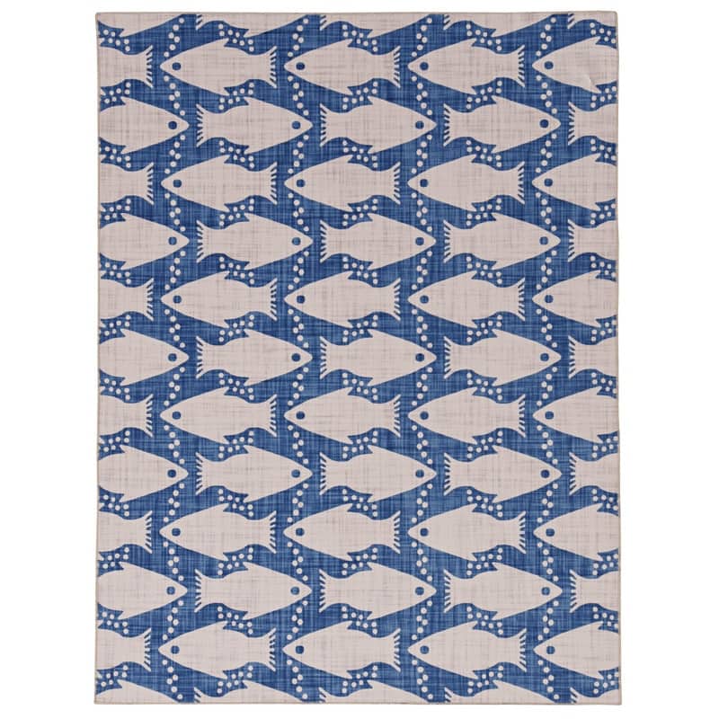 Seabourne Machine Washable Coastal Ivory and Blue Area Rug - 3' x 5'